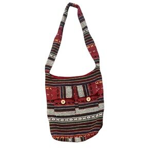 Woven Boho Crossbody Bag Red Southwestern Geometric Hobo Shoulder Purse Festival